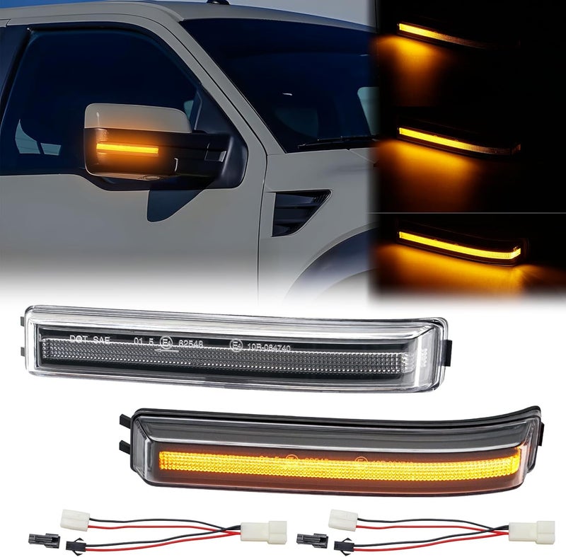 Aexploer Side View Mirror Turn Signal Lights Clear LED Assembly F150 2009 2010 2011 2012 2013 2014/for Mark LT 2013 2014 for Raptor 2010-2014 Blink Turn Marker Lamp (A,Clear Lens Yellow Light) - Image 1